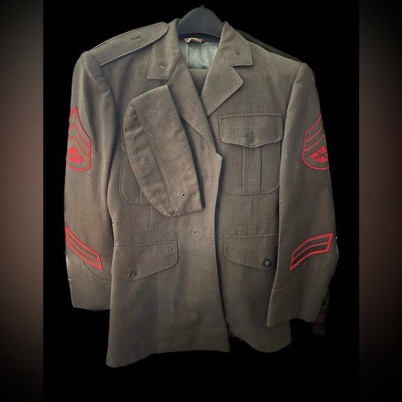 VTG US Marine Corps 2 Pc Dress Uniform Wool Olive Green With Hat - Picture 1 of 12